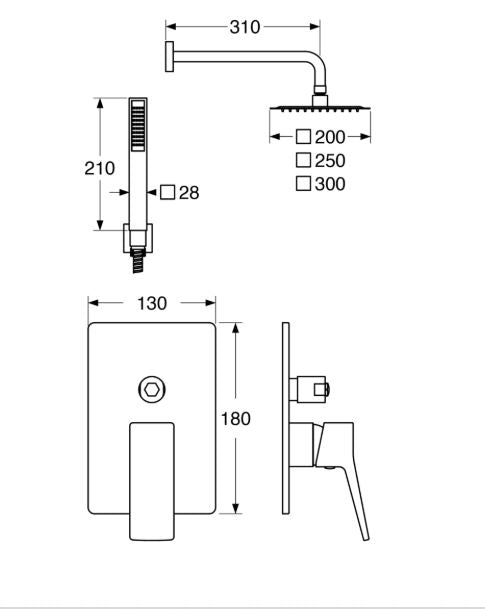 Rubino – Kit doccia incasso con deviatore e soffione anticalcare in acciaio