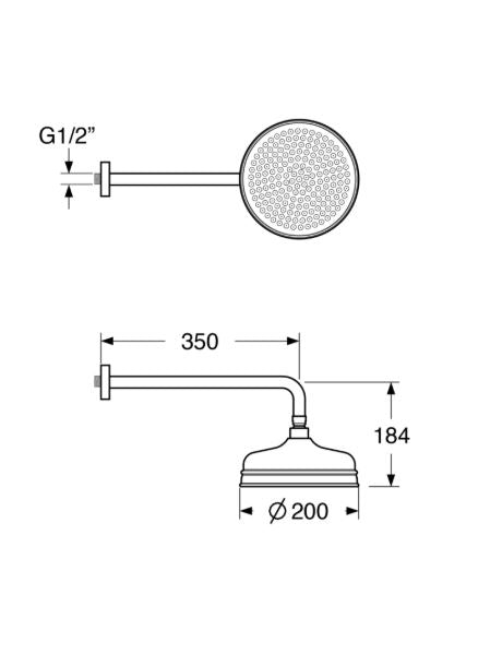 Shower & Wellness - Braccio doccia con soffione Iris da Ø200 mm e varie rifiniture