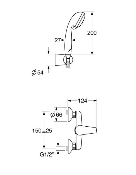 Line - Monocomando doccia esterno con duplex