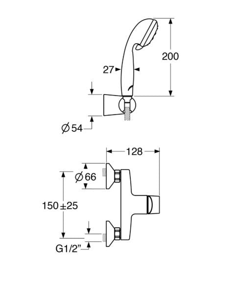 Line - Monocomando doccia esterno frontale con duplex