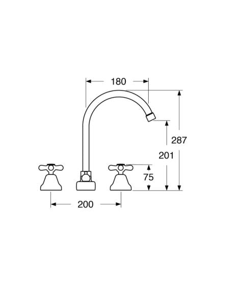 Maya - Batteria lavabo canna girevole con scarico e varie rifiniture