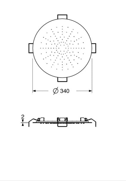 Shower & Wellness - Soffione a soffitto ispezionabile Skyplanet tondo di diametro Ø340, sistema di montaggio con molle aisi 316