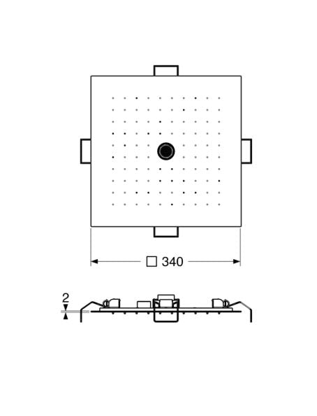 Shower & Wellness - Soffione a soffitto ispezionabile Skyplanet laminar quadro 340x340, pioggia, getto laminare, sistema di montaggio con molle