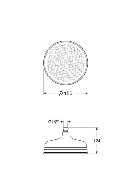 Shower & Wellness - Soffione vecchio stile in ottone di Ø150mm con varie rifiniture