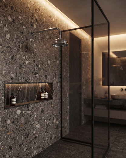 Shower & Wellness - Braccio doccia con soffione Maya da Ø150 mm con varie rifiniture
