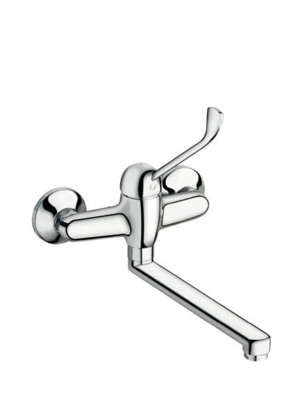 Ciao - Monocomando lavello a muro leva clinica, con canna piatta da 20cm