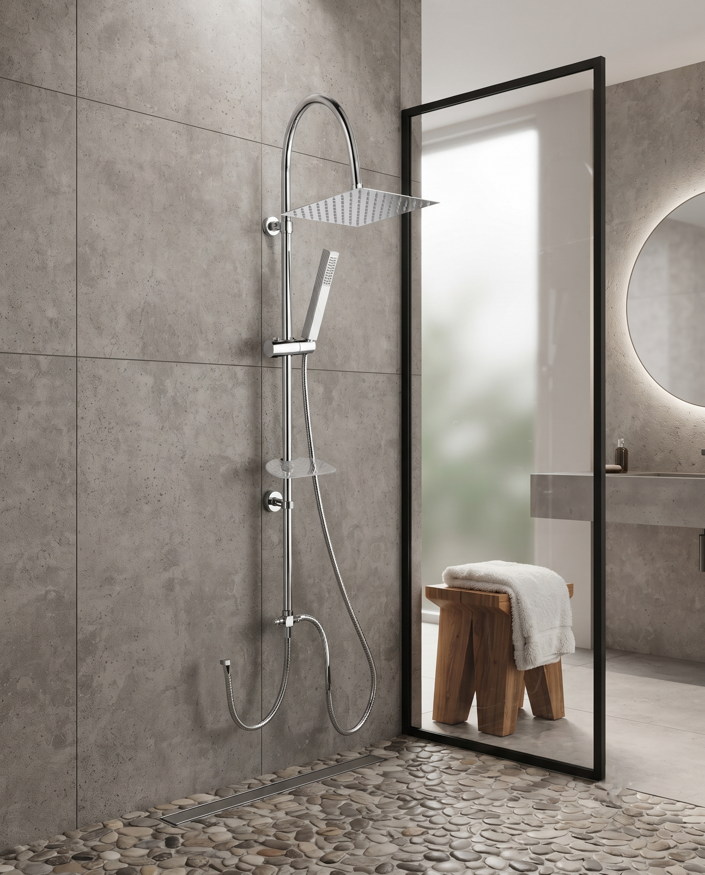 Shower & Wellness - Colonna doccia attacco da 1/2" con soffione quadrato anticalcare in acciaio di varie misure