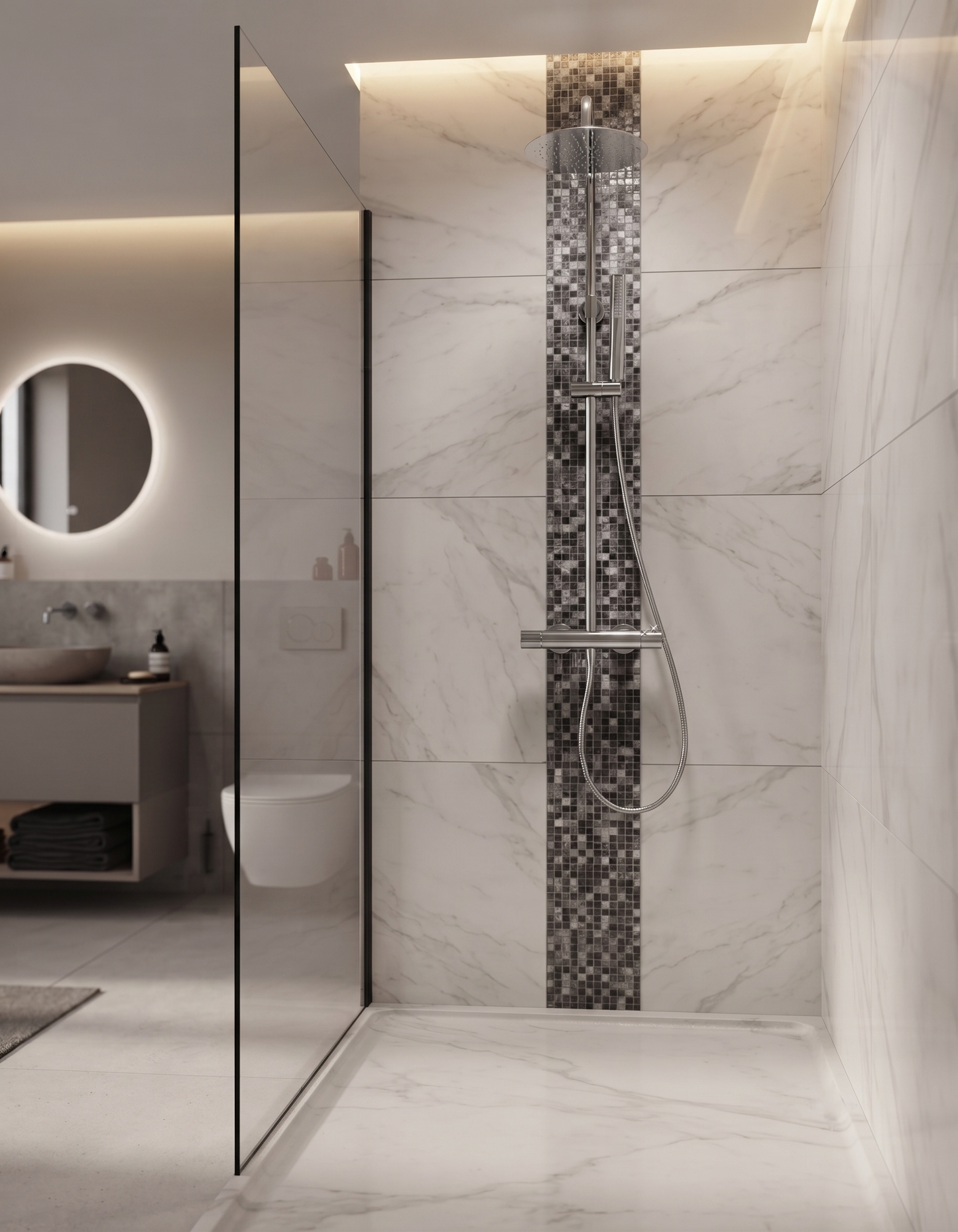 Shower & Wellness - Colonna doccia telescopica con soffione quadrato anticalcare in acciaio di varie misure e termostatico doppia uscita