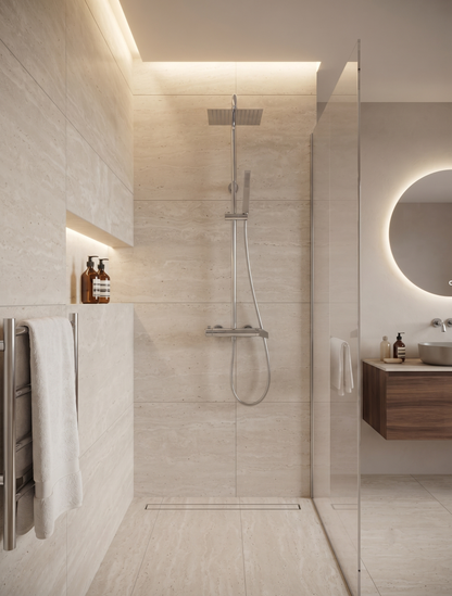Shower & Wellness - Colonna doccia telescopica con soffione quadrato anticalcare in acciaio di varie misure e miscelatore doppia uscita