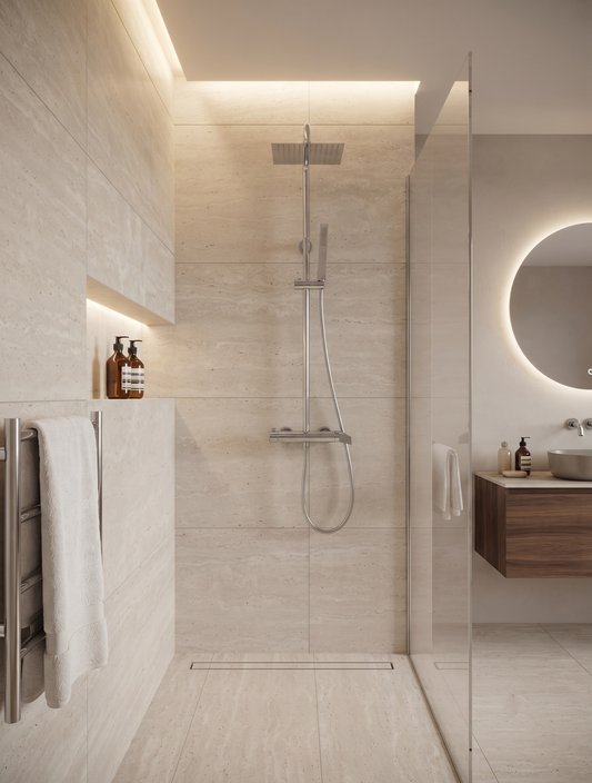 Shower & Wellness - Colonna doccia telescopica con soffione quadrato anticalcare in acciaio di varie misure e miscelatore doppia uscita