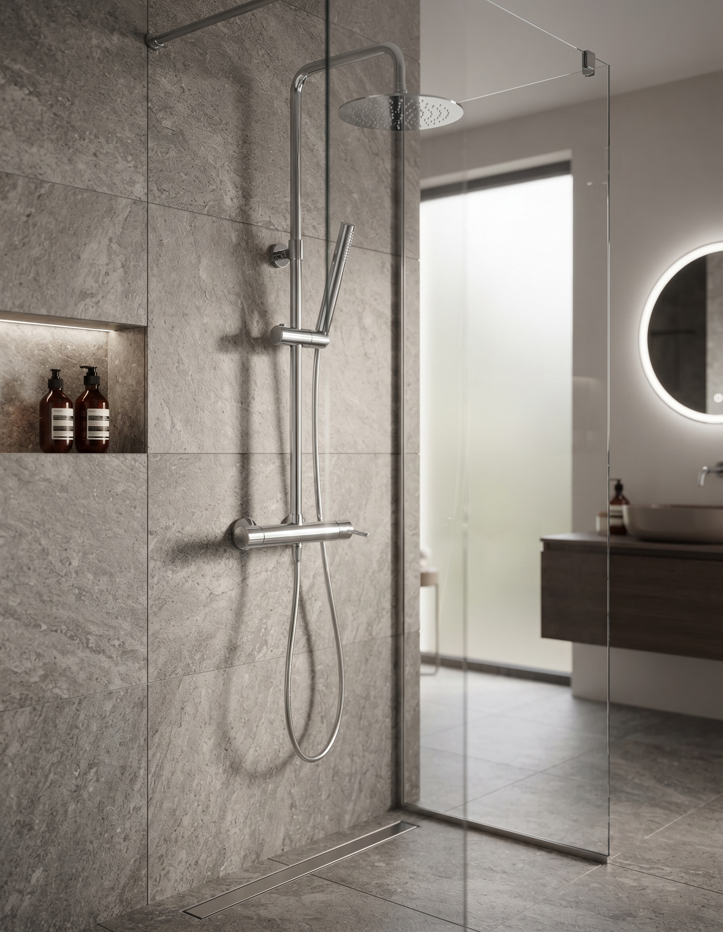Shower & Wellness - Colonna doccia telescopica con soffione anticalcare in acciaio di varie misure e miscelatore doccia doppia uscita