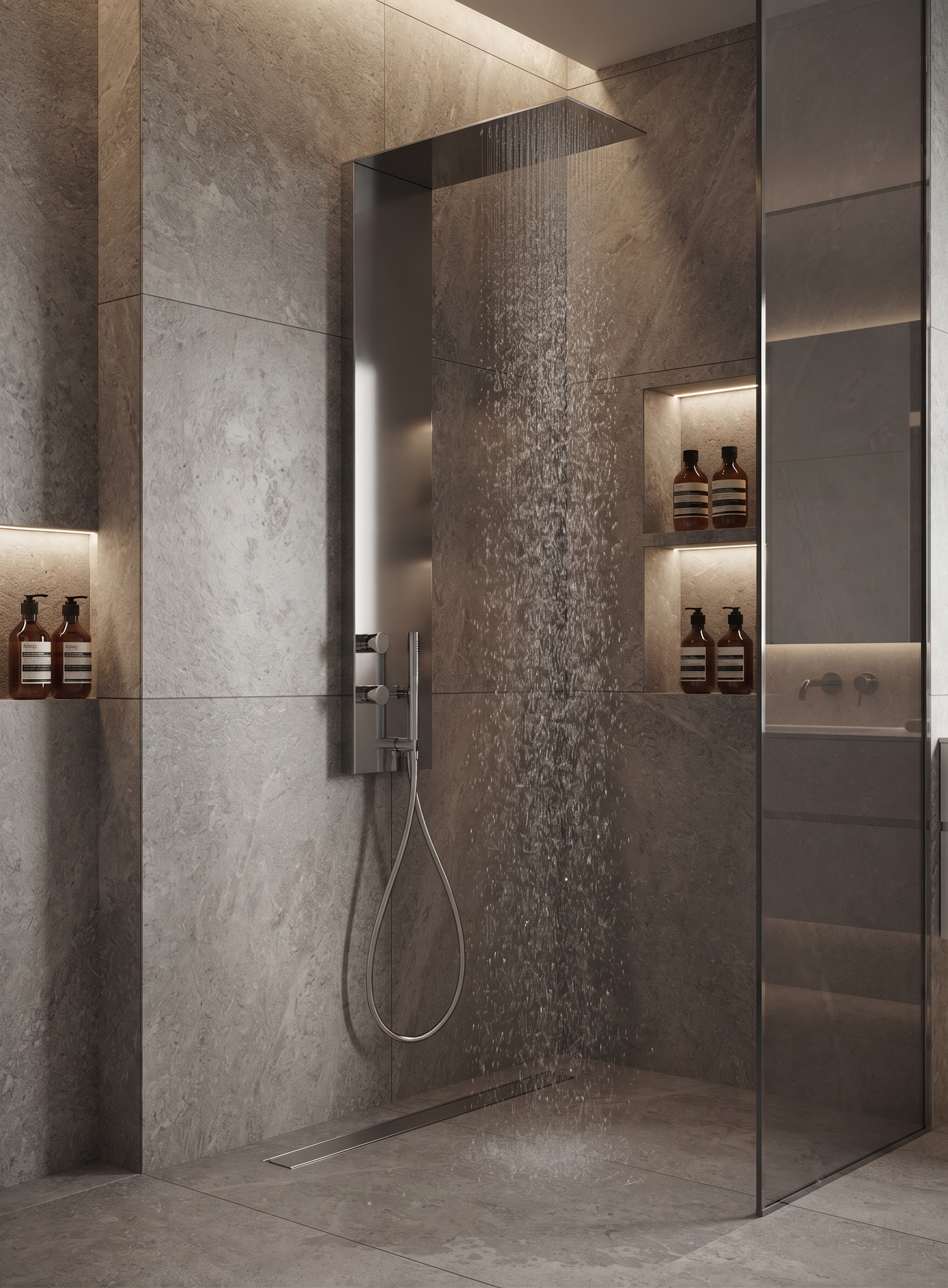 Shower & Wellness - Colonna Ecò monocomando 2 vie pioggia, presa acqua e doccetta tonda