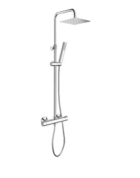 Shower & Wellness - Colonna doccia telescopica con soffione quadrato anticalcare in acciaio di varie misure e termostatico doppia uscita