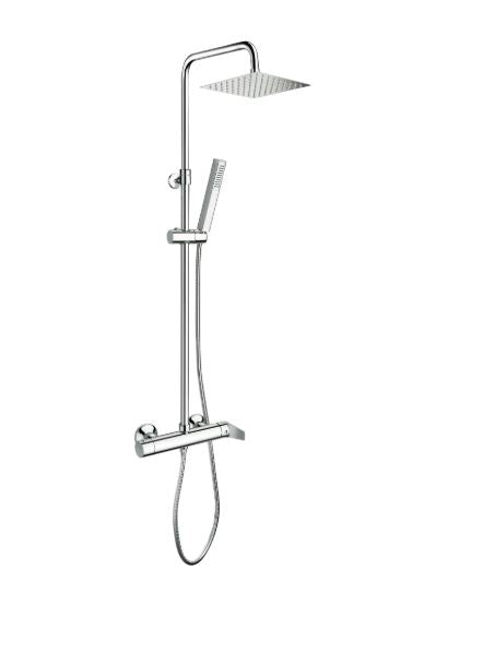 Shower & Wellness - Colonna doccia telescopica con soffione quadrato anticalcare in acciaio di varie misure e miscelatore doppia uscita