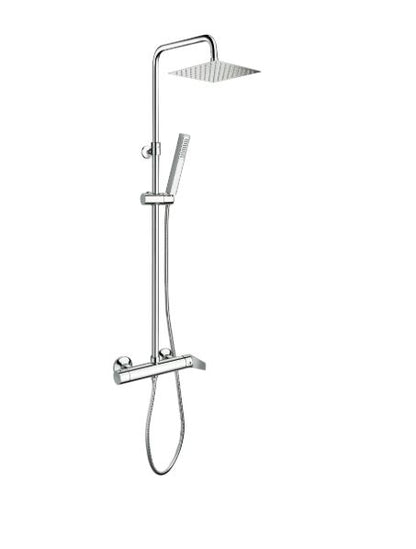 Shower & Wellness - Colonna doccia telescopica con soffione quadrato anticalcare in acciaio di varie misure e miscelatore doppia uscita