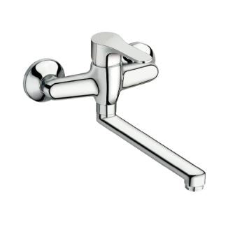 Fly – Monocomando lavello a muro con canna piatta da 20 cm e varie rifiniture