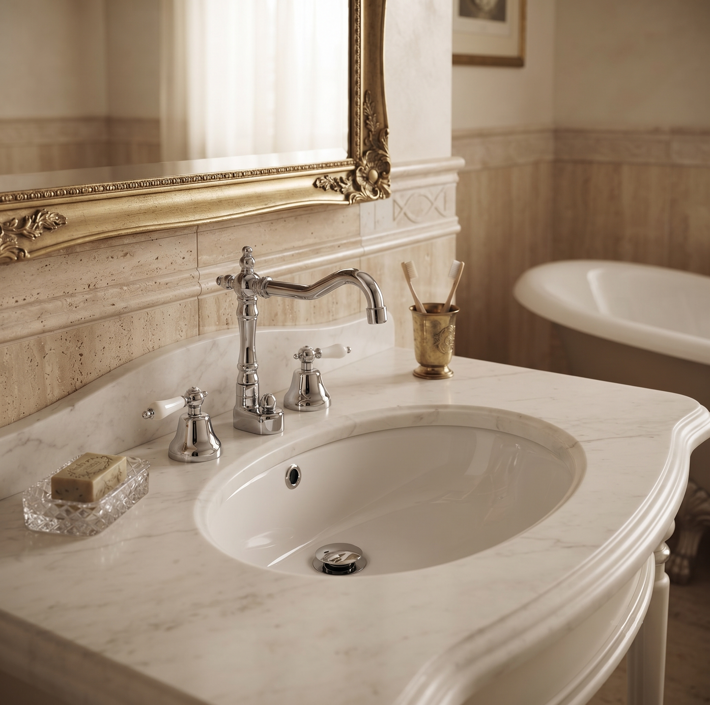 Iris – Batteria lavabo canna girevole con scarico e viarie rifiniture