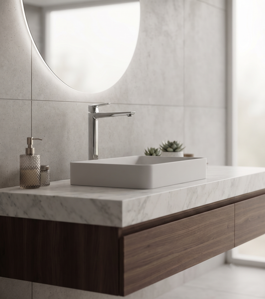 Rubino – Monocomando lavabo prolungato con varie rifiniture e scarico a pressione