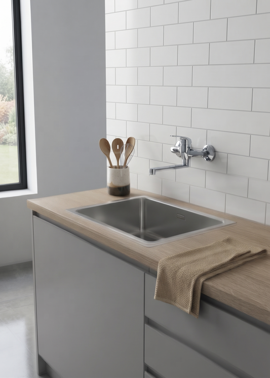 Ciao - Monocomando lavello a muro con canna piatta da 17cm