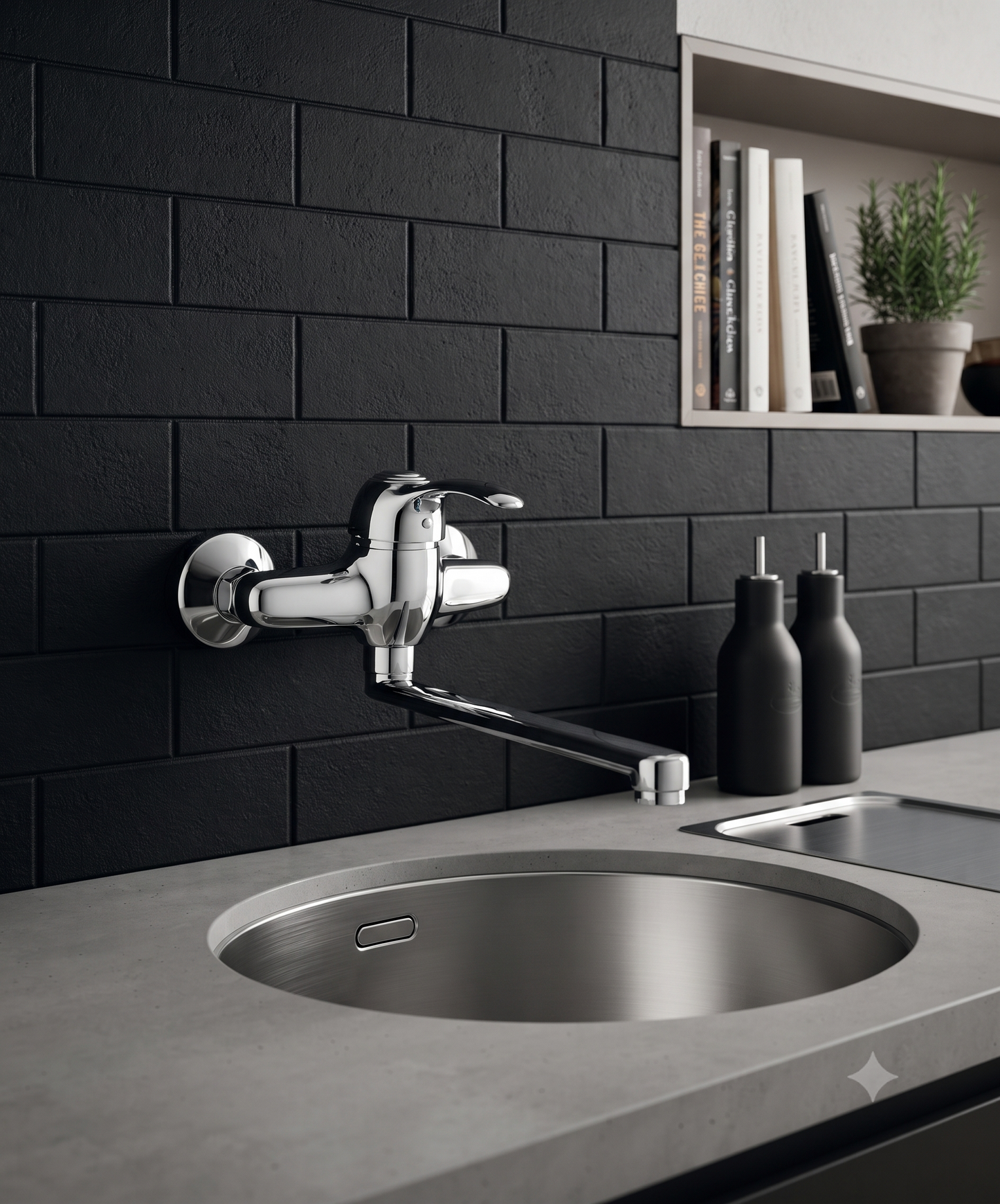 Elite – Monocomando lavello a muro con canna piatta cm 20 con varie rifiniture