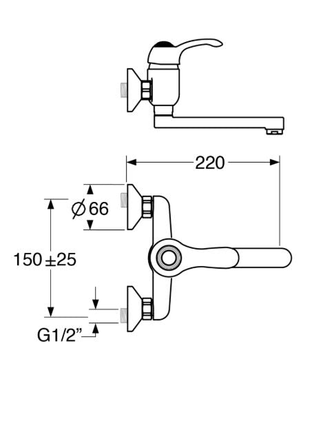 Elite – Monocomando lavello a muro con canna piatta cm 17 con varie rifiniture