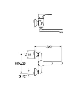 Fly – Monocomando lavello a muro con canna piatta da 17 cm e varie rifiniture
