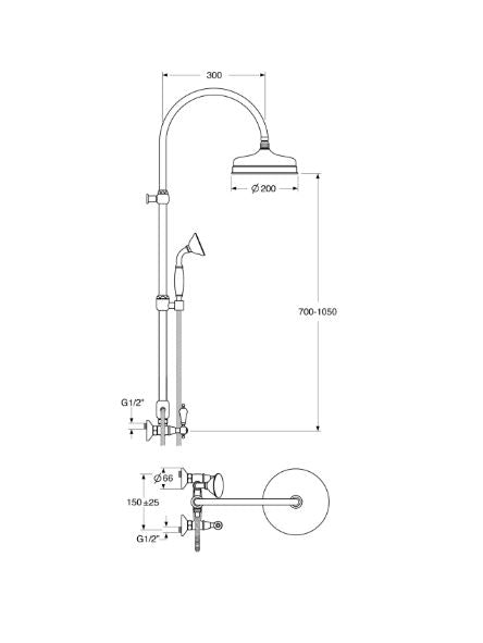 Shower & Wellness - Colonna doccia con miscelatore, duplex e soffione in ottone da Ø 200 con varie rifiniture
