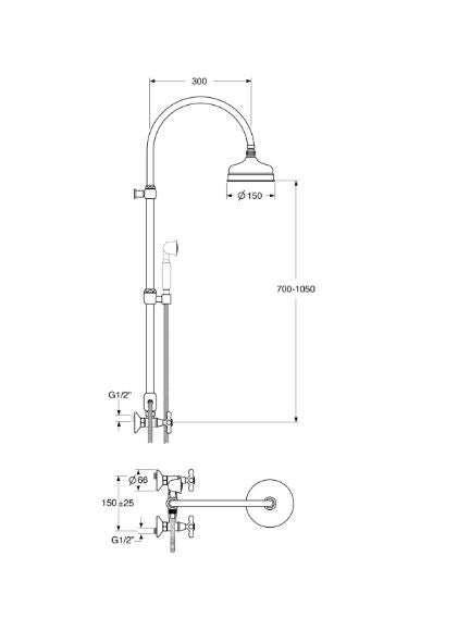 Shower & Wellness - Colonna doccia con miscelatore, duplex e soffione in ottone da Ø150 con varie rifiniture