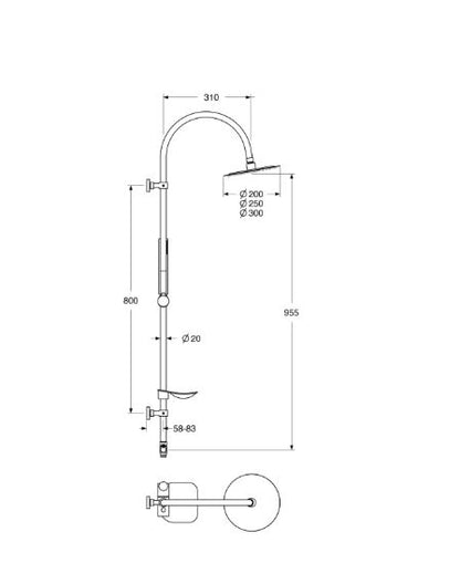 Shower & Wellness - Colonna doccia attacco da 1/2" con soffione anticalcare in acciaio di varie misure