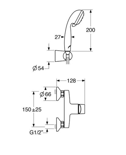 Line - Monocomando doccia esterno frontale con duplex