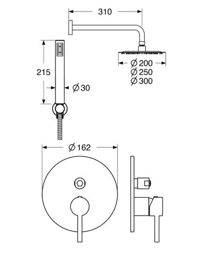 Micron - Kit doccia incasso con deviatore, con soffione anticalcare in acciaio con diverse misure e rifiniture