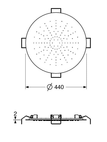 Shower & Wellness - Soffione a soffitto ispezionabile Skyplanet tondo di diametro Ø440, sistema di montaggio con molle aisi 316
