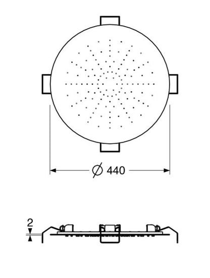 Shower & Wellness - Soffione a soffitto ispezionabile Skyplanet tondo di diametro Ø440, sistema di montaggio con molle aisi 316