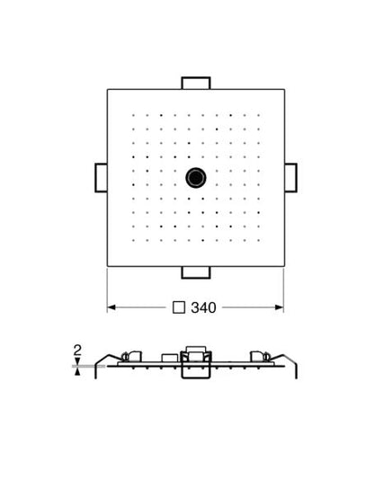 Shower & Wellness - Soffione a soffitto ispezionabile Skyplanet laminar quadro 340x340, pioggia, getto laminare, sistema di montaggio con molle