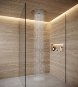 Shower & Wellness - Soffione a soffitto ispezionabile Skyplanet laminar tondo di diametro Ø440, pioggia, getto laminare, sistema di montaggio con molle