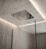 Shower & Wellness - Soffione a soffitto ispezionabile Skyplanet laminar quadro 340x340, pioggia, getto laminare, sistema di montaggio con molle