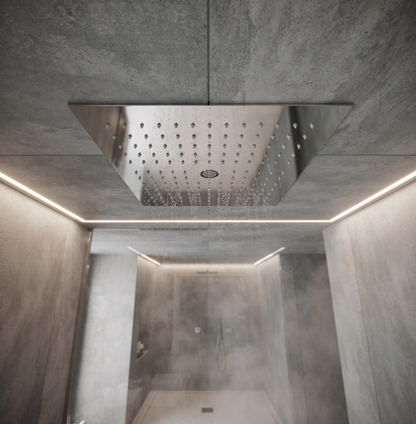 Shower & Wellness - Soffione a soffitto ispezionabile Skyplanet laminar quadro 440x440, pioggia, getto laminare, sistema di montaggio con molle