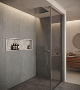 Shower & Wellness - Soffione a soffitto ispezionabile Skyplanet quadro 340x340, sistema di montaggio con molle aisi 316