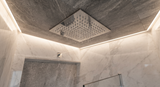 Shower & Wellness - Soffione a soffitto ispezionabile Skyplanet quadro 440x440, sistema di montaggio con molle aisi 316