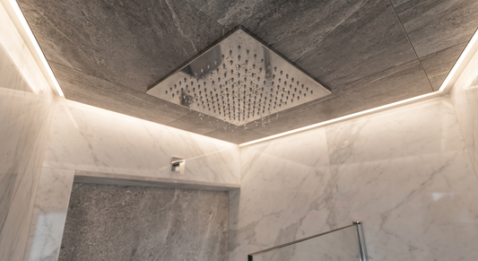 Shower & Wellness - Soffione a soffitto ispezionabile Skyplanet quadro 440x440, sistema di montaggio con molle aisi 316