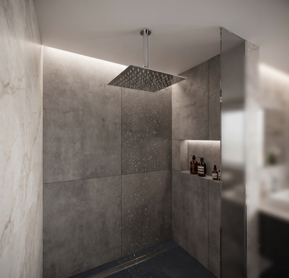 Shower & Wellness - Soffione anticalcare quadrato in acciaio di varie misure e rifiniture