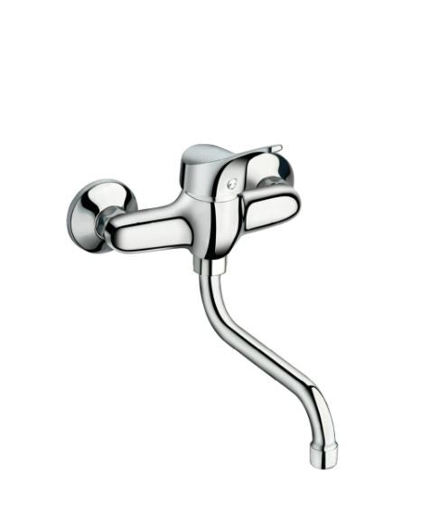 Trend - Monocomando lavello a muro con canna a "S" da 18cm